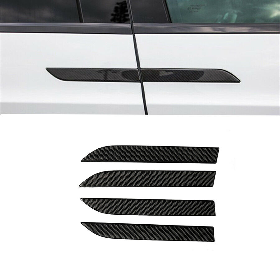 4x Carbon Fiber Car Outer Door Handle Trim Cover Fit For Tesla